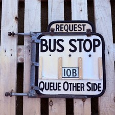 Original Vintage Double Sided Request Bus Stop Sign Route 10B British Transport