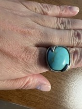 Vintage Turquoise Silver Ring. Sz 7 Large Stone And Wide Band