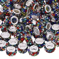 100 Pcs Large Hole Bead 12mm Rhinestone European Beads Black Mixed Colors
