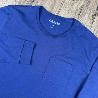 #ad #ad ASH ERIE Pocket Tee Shirt Mens M Navy Blue Long Sleeve Crew Neck T Shirt Casual $28.97