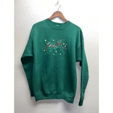 Vintage California Christmas Sweatshirt Crewneck Santa Reindeer Green 90s Large
