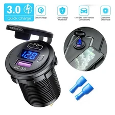 Dual USB Car Fast Charger Socket 12V QC3.0 Power Outlet LED Voltmeter Waterproof