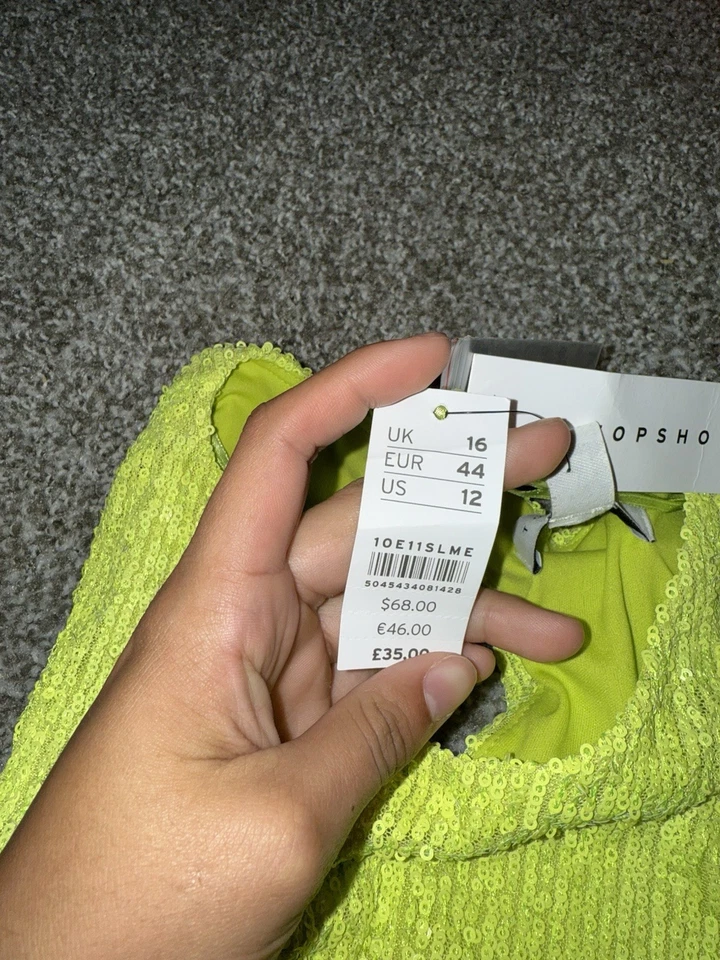 Minivestido de mujer Topshop Racer lentejuelas talla 12 en color lima Foto 3 de 4