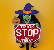 VTG RARE 1992 3ft Halloween STOP Sign Stake Witch Outdoor Decoration Yard Lawn