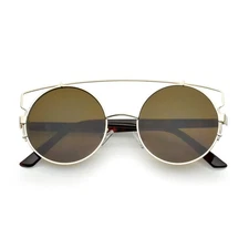Retro Modern Oversize Round Flat Lens Crossbar Sunglasses A540