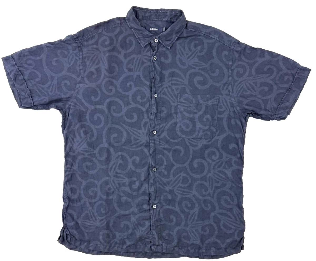 トップス Ermenegildo Zegna Linen L/S Shirt Navy Ermenegildo Zegna Linen Short Sleeve Casual Button-Down Shirts for