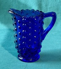 Vtg Cobalt Blue Hobnail Creamer Mini Pitcher Dark Blue NOT Colonial 4  Tall