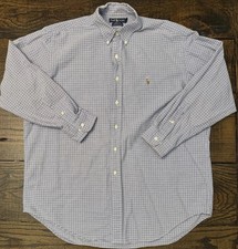 VTG Ralph Lauren Shirt Mens 17 34/35 Blue Yarmouth Oxford Cotton Flesh Pony