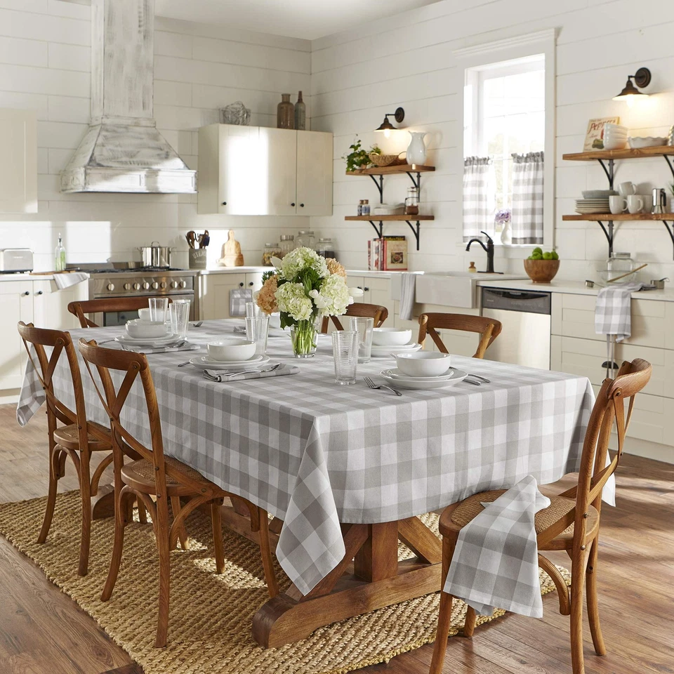 Home Fashions Farmhouse Living Buffalo-Check Tablecloth, 60" x 102", Gray/White - Image 2 of 4