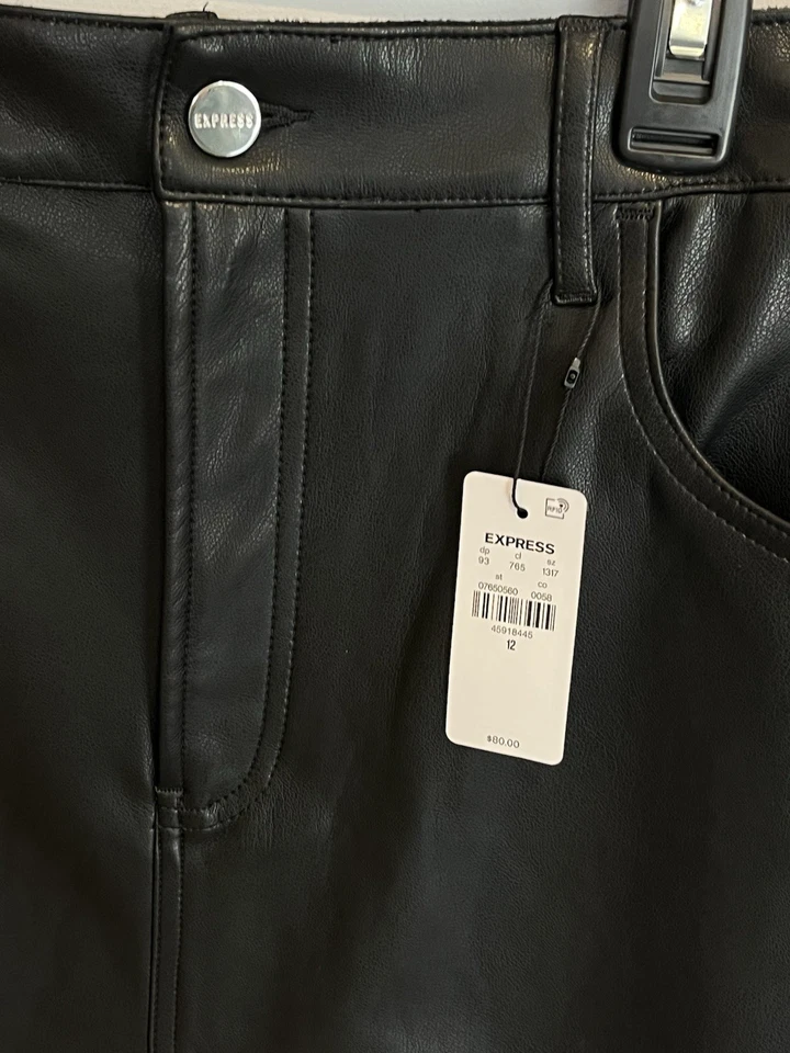 Falda Express Imitación Cuero Talla 12 Nueva Negra Lápiz Hasta la Rodilla Abertura Bolsillos con Cremallera Foto 2 de 4