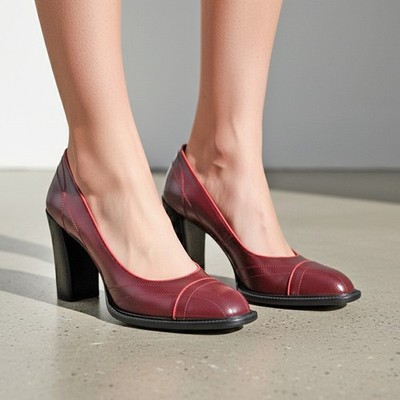 Prada FW 2000 Heels 40 US 10 Burgundy Quilted Leather Block Heel Pumps Y2K Italy