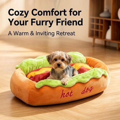 Hundebett, Kennelkissen, niedliches Hotdog-Design, waschbares Sofa,