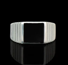 Natural Black Onyx Mens Ring 925 Sterling Silver Handmade Gemstone Jewelry Gift