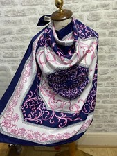 Tie Rack vintage chiffon scarf wrap made in Italy blue pink square S2555