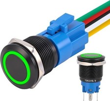 Black Shell 19mm Latching Push Button Switch 12V DC, IP65 Waterproof, ON Off
