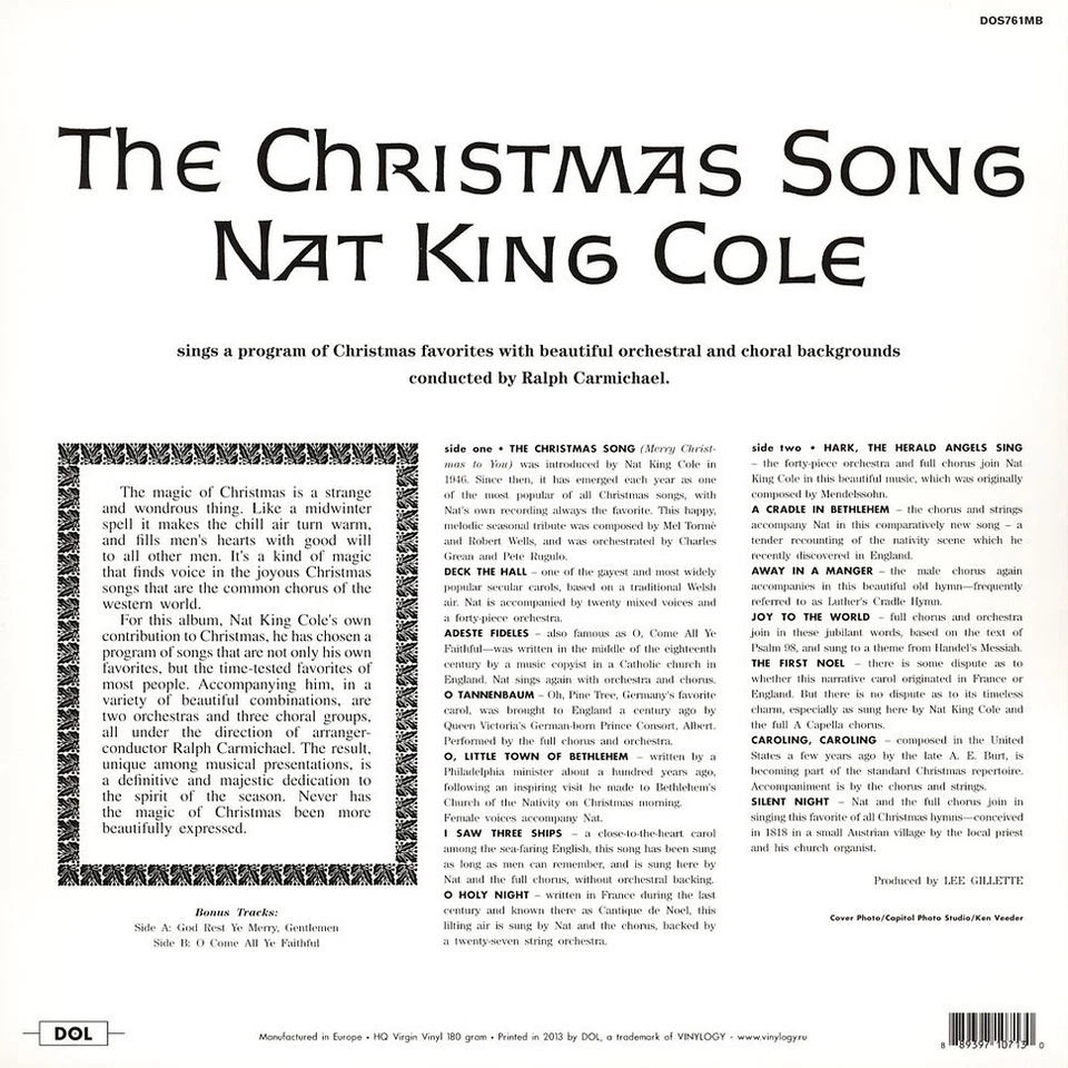 Nat King Cole The Christmas Song 180 Gram Red Vinyl LP New & Sealed - Image 2 of 3