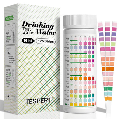 TESPERT Drinking Water Test Strips 125Ct 16 in 1   30S Quick Screening for Hardn