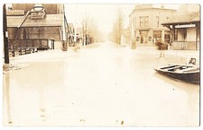 RPPC Fort Wayne IN - Flood Shows Lake Shore Hotel and Train Station Depot antiq