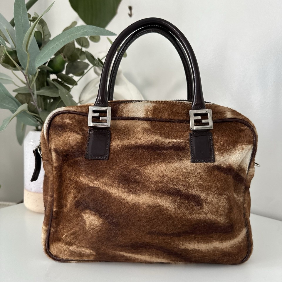 Vintage Fendi FF Brown Printed Calf Hair Handbag - Missing Sling