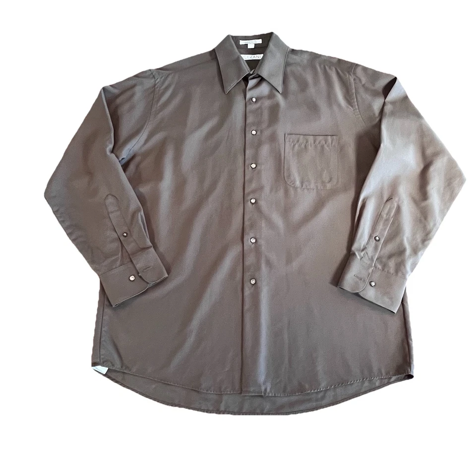 Cezani 男式 Olive Army 绿色正装衬衫 16 34/35 L 码 100% 聚酯纤维 — 第 2/4 张图片