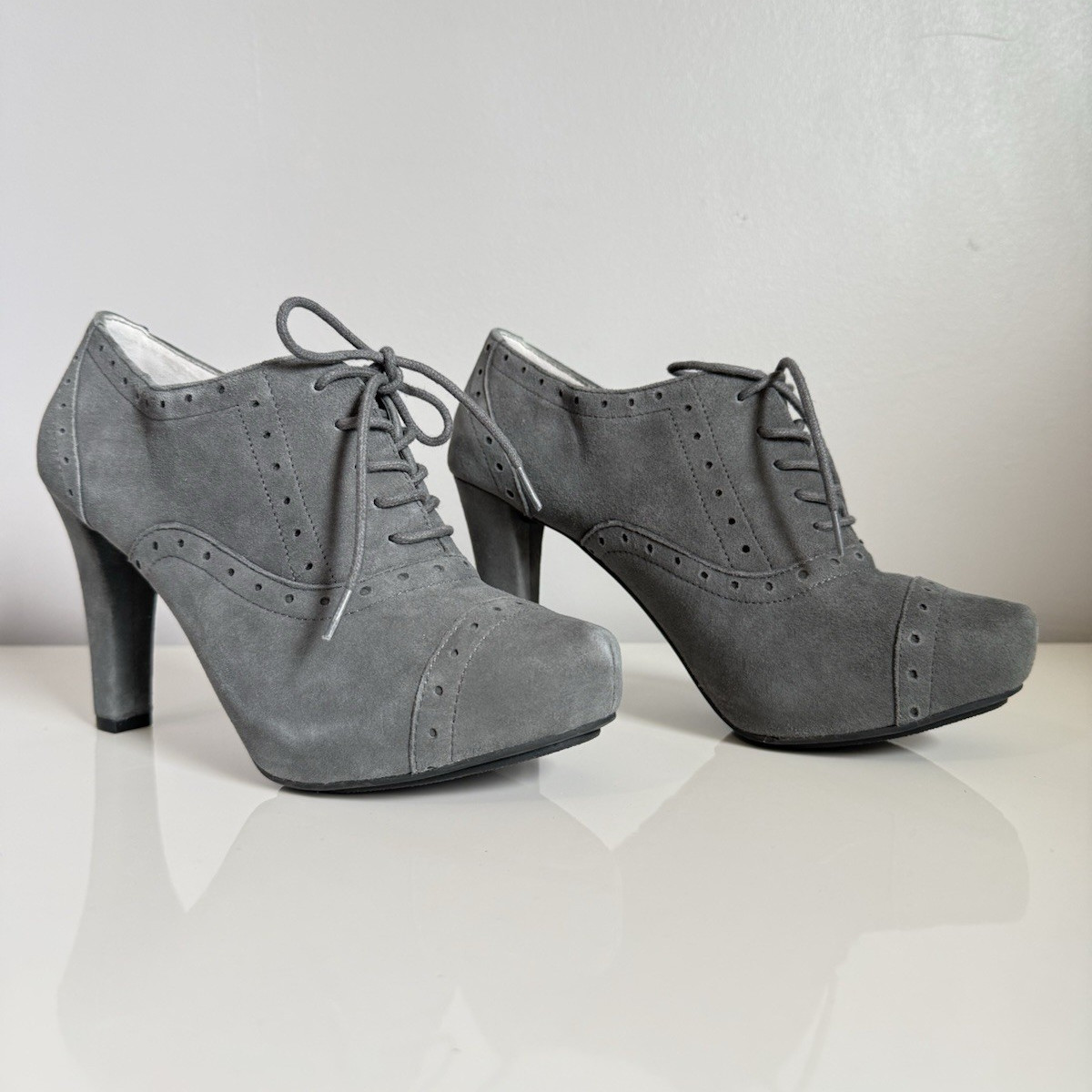 Me Too "Lupe Women's Gray Leather Suede Lace-Up Oxford Block Heel Shoes  Size 6.5 | eBay