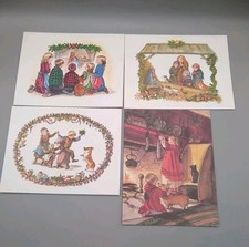 4 Tasha Tudor American Artists Group Christmas cards Corgi Children 1989-90 AAG