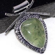 925 Silver Plated Moss Prehnite Jewellery Pendant Handmade Gemstone Size 2" MJ
