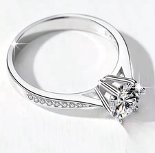 925 Sterling Silver Round Simulated Diamond Prong Engagement Ring Size 7 2mm