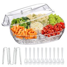 LIMOEASY 15" Chilled Veggie Tray Party Platter 4 Comp. Ice Bowl & Lid Buffet