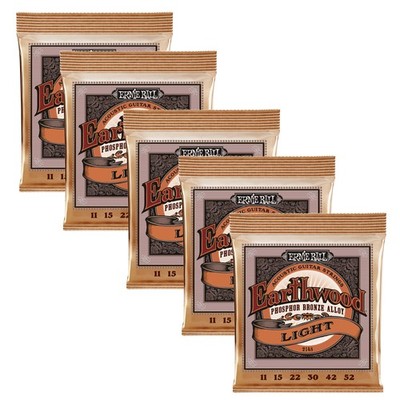 5 PACK Ernie Ball 2148 Earthwood Acoustic Phosphor Bronze Guitar Strings 11-52