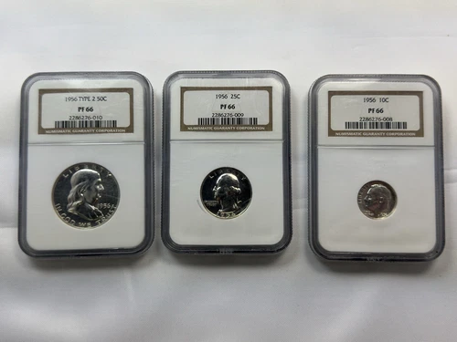 1956 Proof Coins Silver Franklin Half Washington Quarter Roosevelt Dime NGC PF66