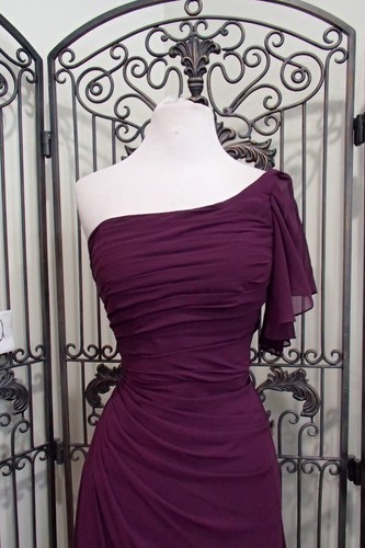 SR565 MORI LEE 646 SZ 8 EGGPLANT ONE SHOULDER FORMAL DRESS GOWN - Picture 7 of 11