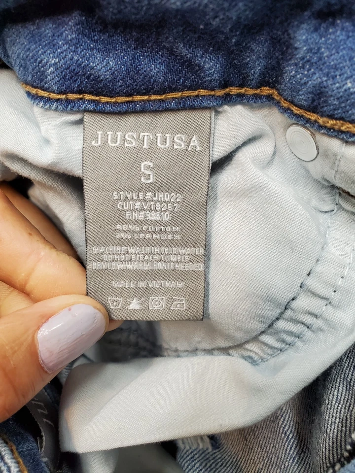 Pantalones Cortos Para Mujer Just USA Corte S Azul Denim Algodón Bolsillos Envejecidos Tiro Alto Foto 4 de 4