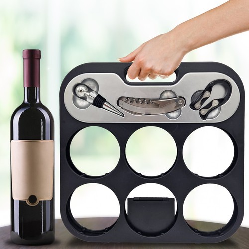 Cantinetta Vino Pieghevole 6 Bottiglie Con Accessori Sommelier Elegante Nera - Foto 5 di 6