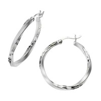 Creolen Ohrringe 925 Sterling Silber Rhodiniert Teilmattiert Durchmesser 25Mm F