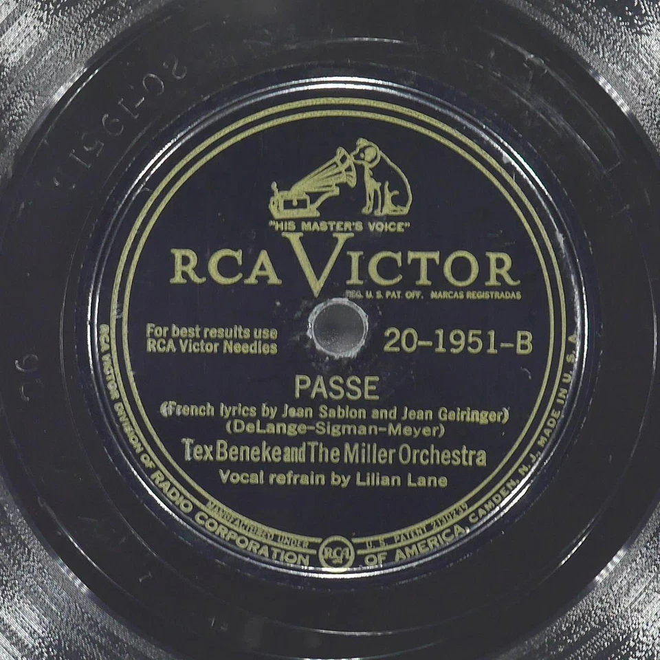 TEX BENEKE The Woodchuck Song / Passe RCA VICTOR 20-1951 VG+ 78 10" 1946 Vocal Foto 3 de 4