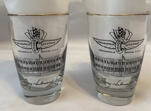 Set Of 2 Vintage 1976 Indianapolis 500 Indy Gold Rim Drinking Glass Tony Hulman