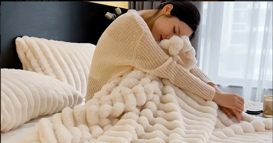 Luxurious Faux Rabbit Fur Throw Blanket - Soft, Warm & Cozy for Couch, Bed, Offi - Image 2 of 4