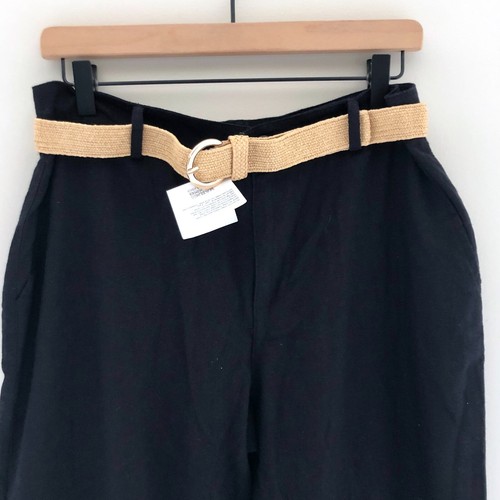 NWT ZARA Size 4 Linen Straight Leg Pants with Belt Relaxed Fit Black - Picture 2 of 5