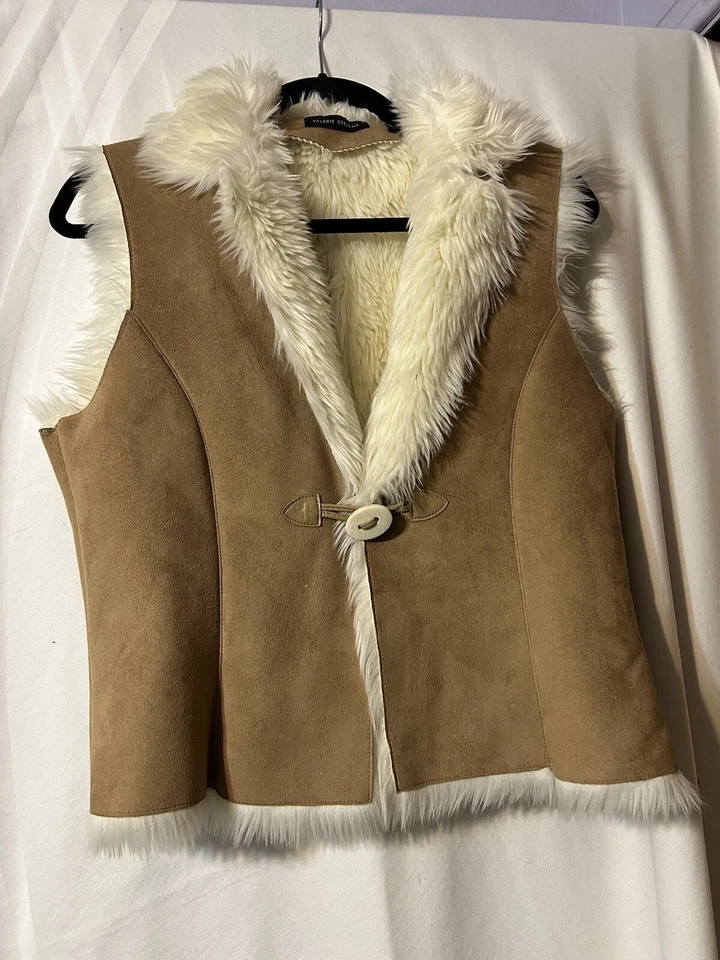 Chaleco de cuero Valerie Stevens interior de piel sintética botón dentado talla S/M (J20) Foto 2 de 4