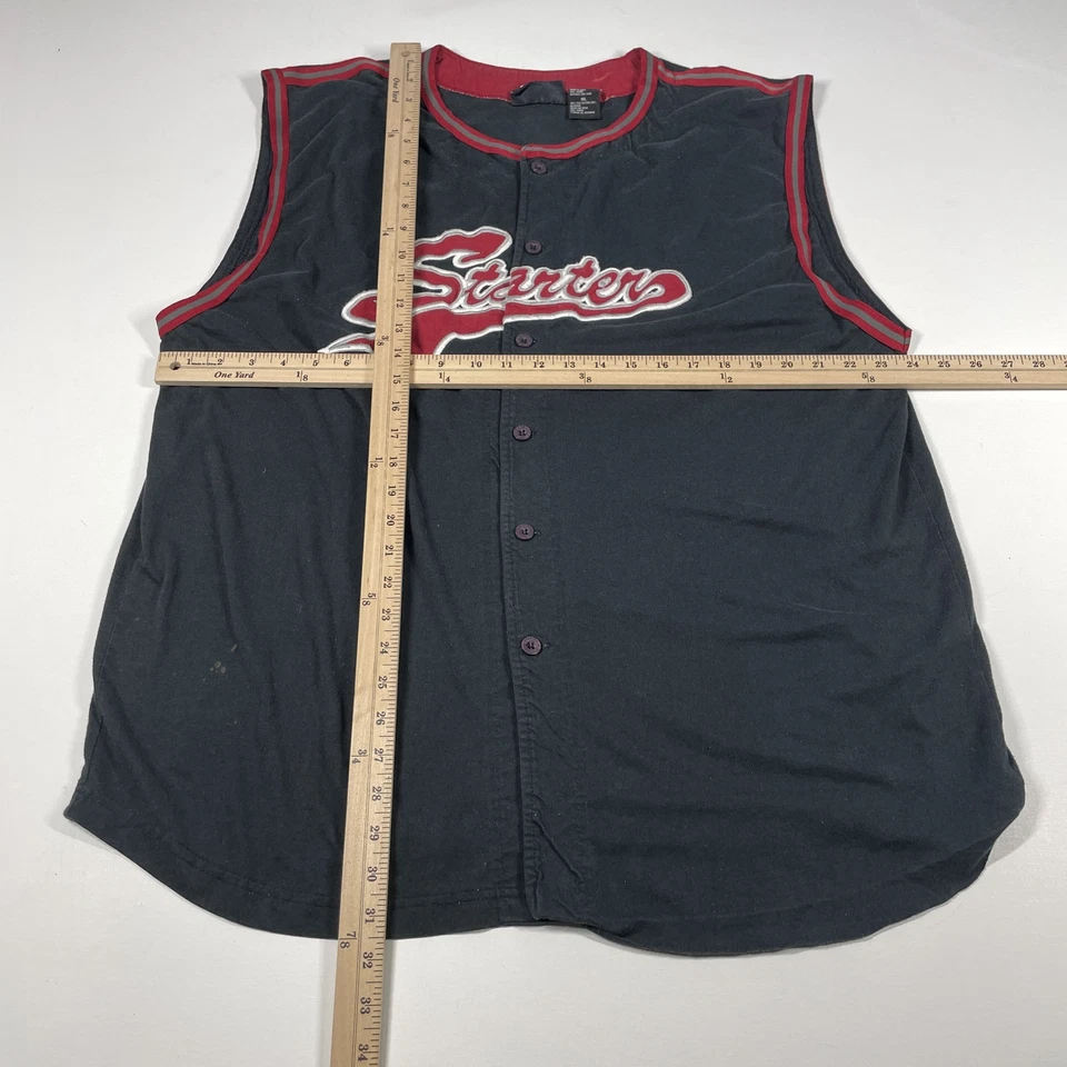 Camisa masculina vintage iniciante com botões tamanho XL estilo beisebol sem mangas preta - Imagem 2 de 4