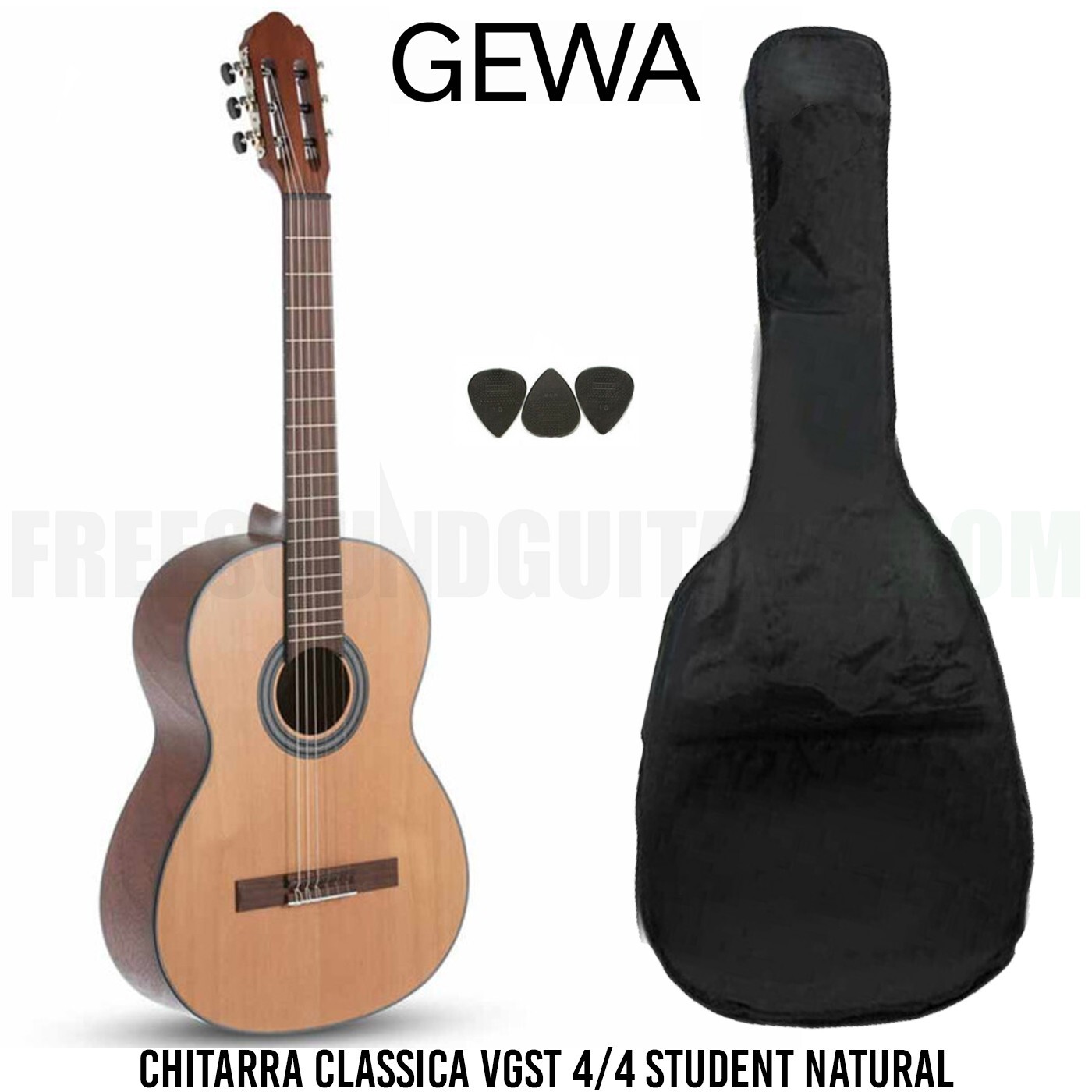 Gewa Chitarra classica Cedro Student 4/4 Natural da Studio con Borsa e Plettri
