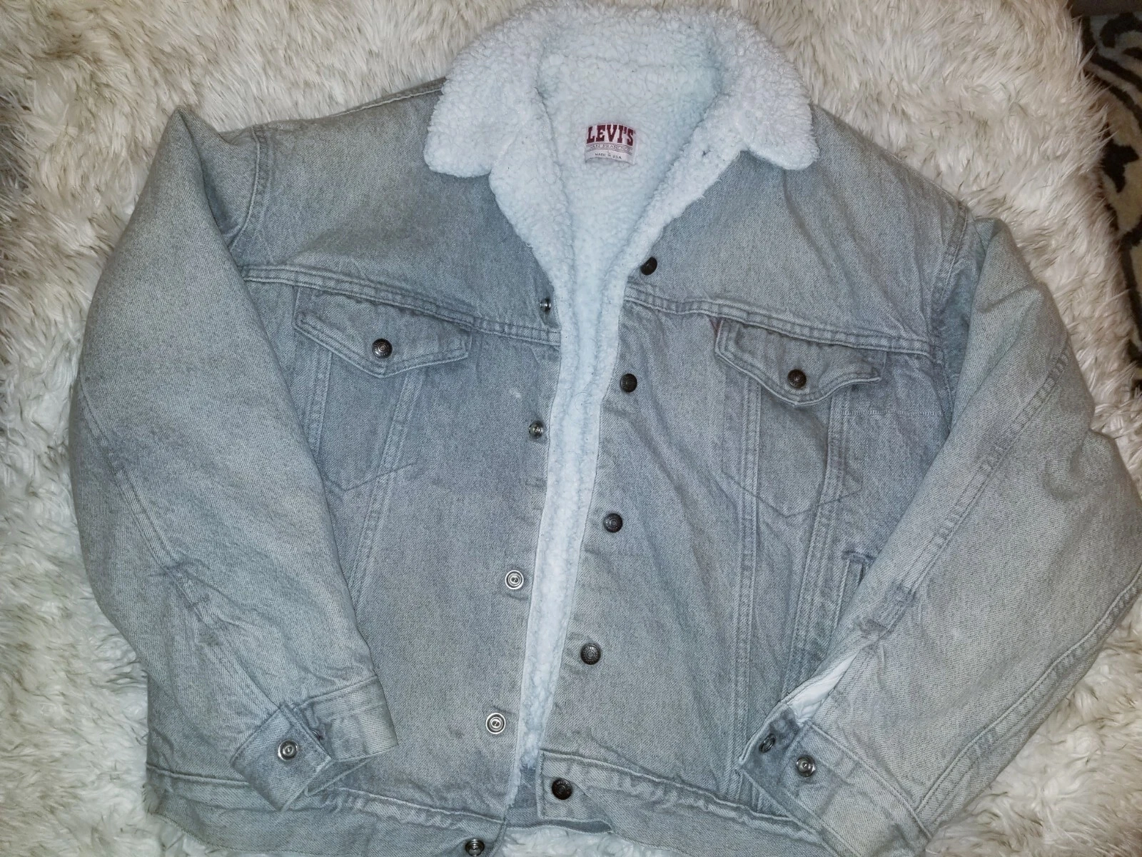 Vintage Retro Levi 1979 LEVIS San Francisco Sherpa Denim Trucker Jacket L