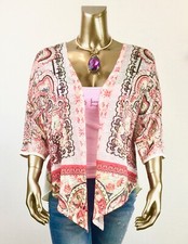 CHICO'S NEW SIZE 1 CORAL BLACK PAISLEY JACKET/CARDIGAN M