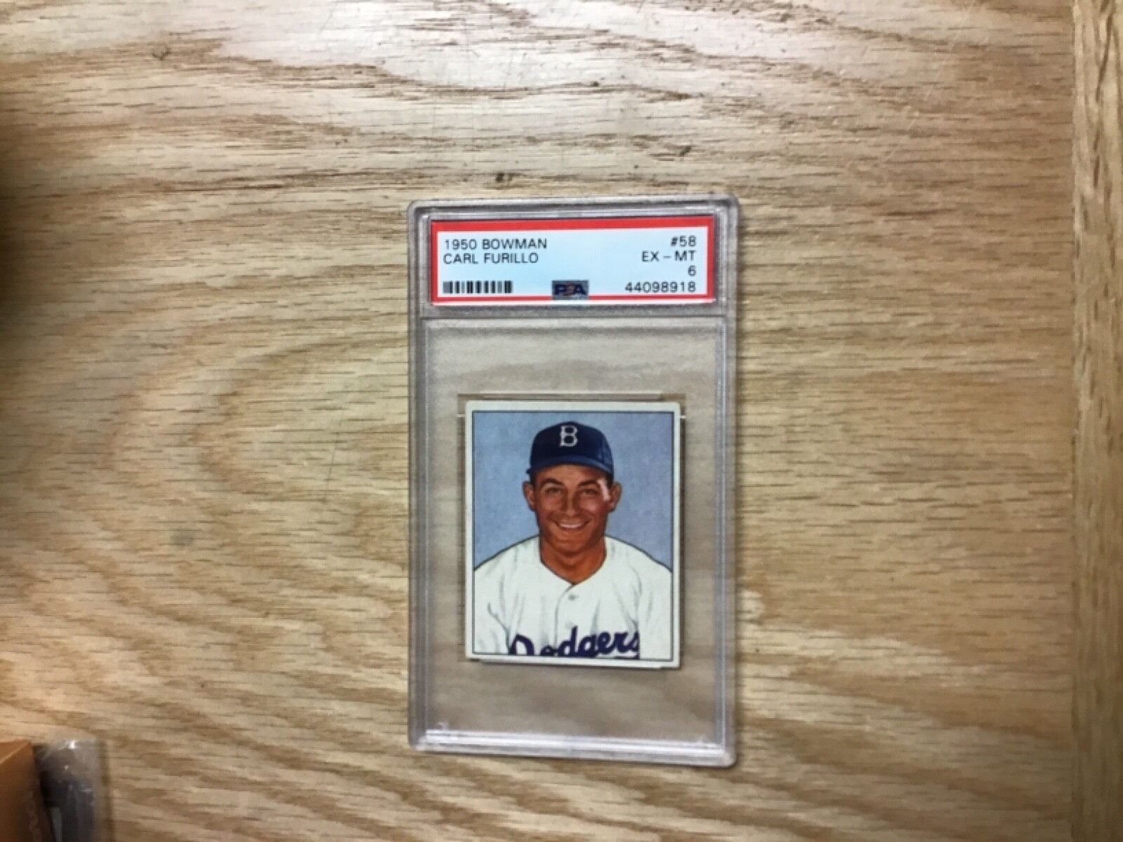 1950 Bowman Baseball Carl Furillo Brooklyn Dodgers Card #58 PSA 6