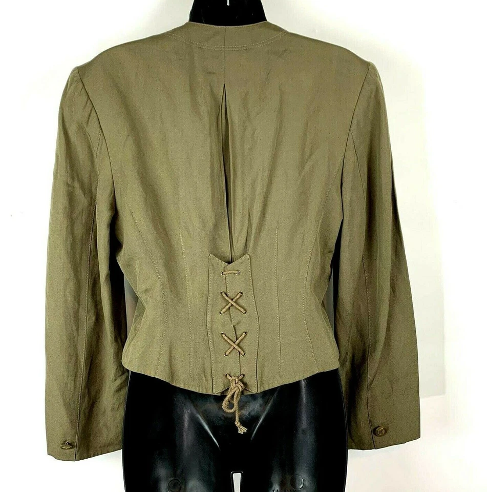 Louis Feraud винтажный ассиметричный куртка 4 оливковый военный шелк льняной Западной Германии - Изображение 2 из 4