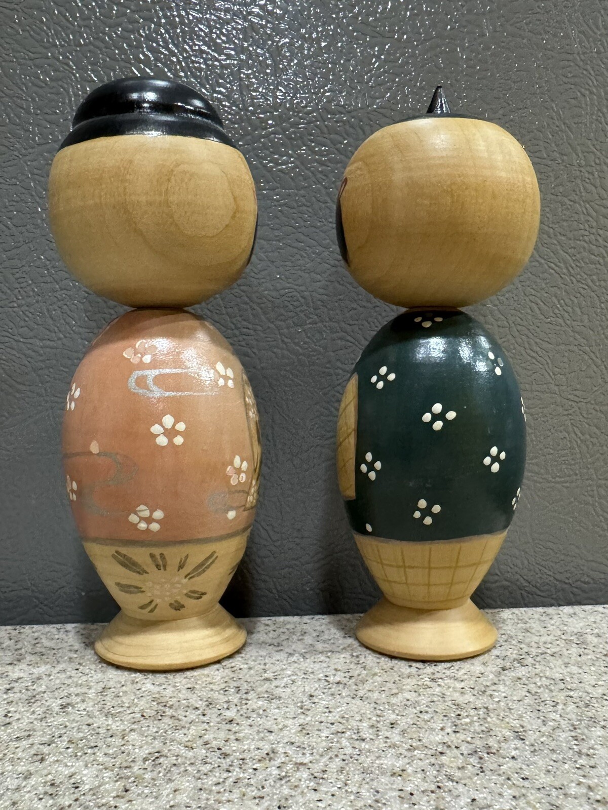 2 Vintage Hand Painted Wooden Japanese Kokeshi Dolls Bobble Head Made In Japan