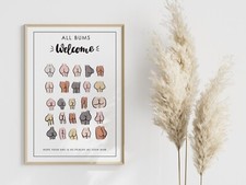 All Bums Welcome Wall Print Body Positivity Peachy Humour Wall Art