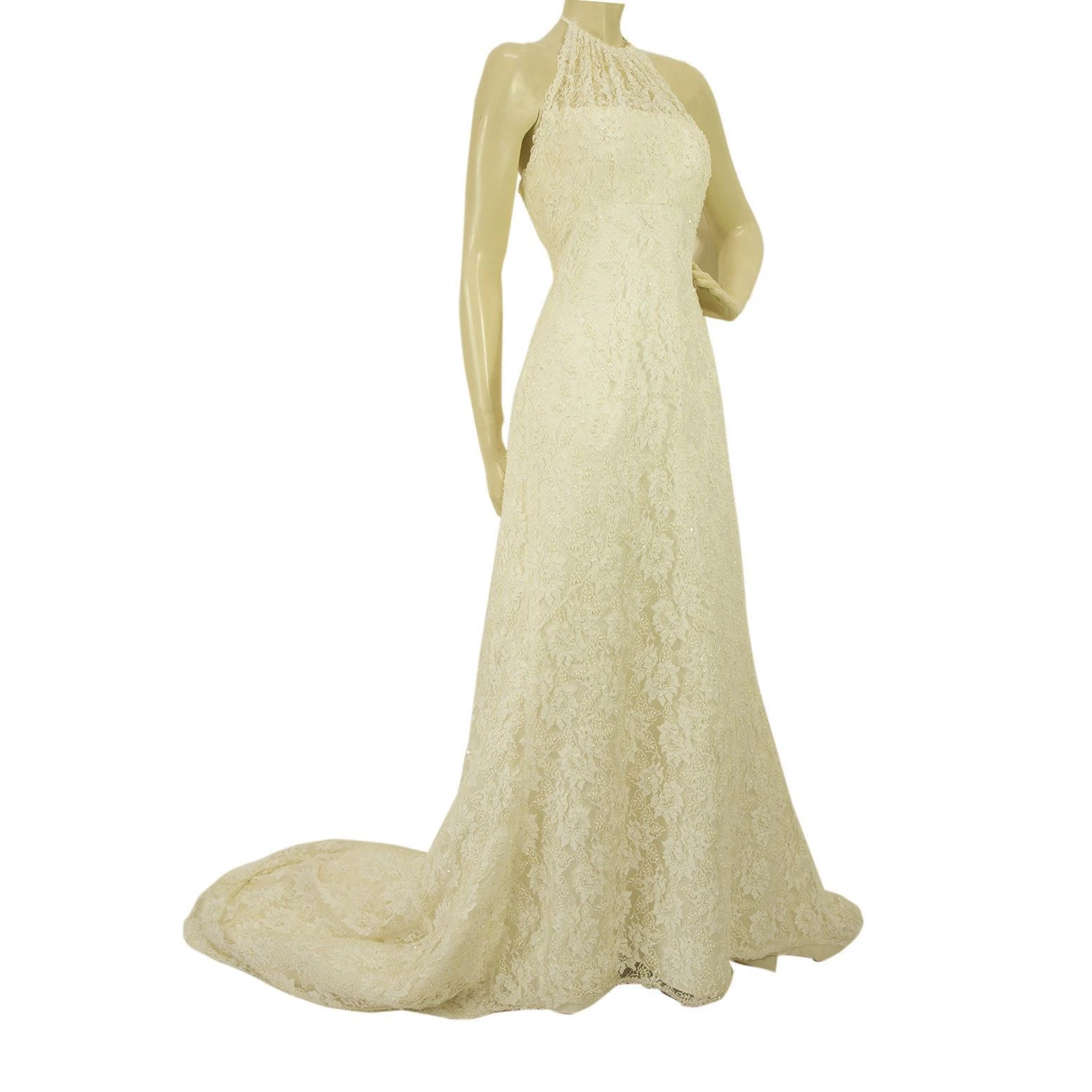 OFF WHITE Abito da sposa Pronovias bianco con perline lunghezza pavimento abito in pizzo 42 it