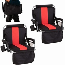 2 Piece Portable Folding Stadium Seat Chair with Back Armrest Cushion Red Black